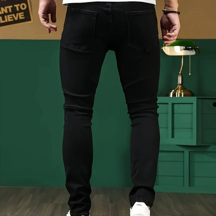 Patchwork Trendy Men's Streetwear Jeans Skinny Elastic Little Feet Straight Denim Trousers Fashion Ripped Slim Pants Male