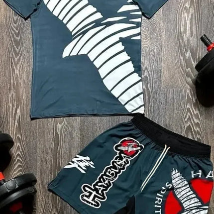 2025 New GORILLA Eagle Sports Set Men's White Graphic Rash Guard T-shirts & Shorts Quick Drying MMA Training Combat Streetwear