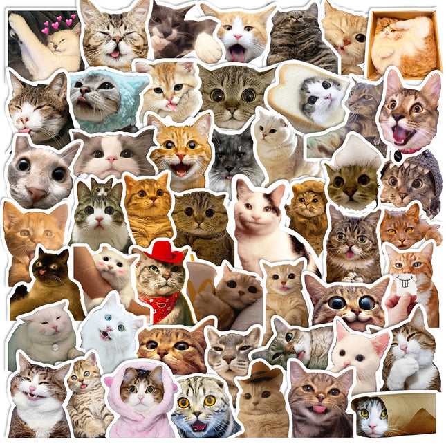 10/25/50pcs Cute Cats Meme Stickers Animal Cartoon Graffiti Decal for DIY Scrapbooking Suitcase Phone Laptop Guitar Car Kids