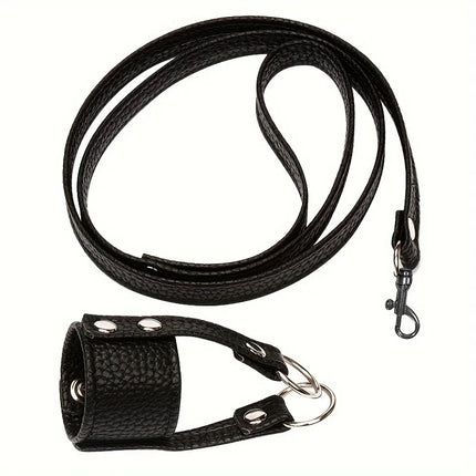 Male Leather Penis Ring Fetish Bondage Metal Chain Scrotal Cuff Traction Rope BDSM Training Penis Exercise Adult Sexual Products
