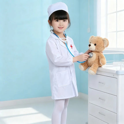 Children's Doctor Nurse Costume Set Cotton Role-playing Suit with Lab Coat Stethoscope Pretend To Be Uniform for Performance