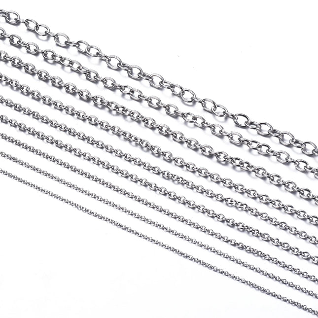 1Pcs Width 1.5-4.5mm Stainless Steel Cross O Chain Women Men Necklace Findings Pendant DIY Wholesale Jewelry 40-100cm Dropship