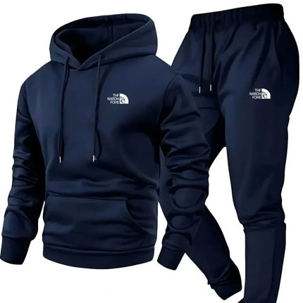 Men's Autumn and Winter Pattern Casual Two-Piece Set Hooded Sweatshirt and Pants with Pockets Regular Fit Outdoor Sport Suit