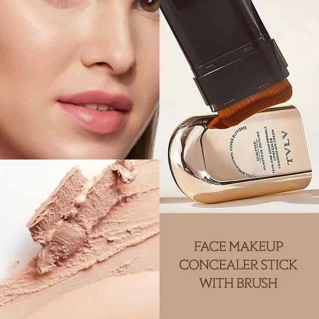 TVLV Long Lasting Matte Foundation Stick-Full Coverage Waterproof Brighten Makeup Base for Compact Concealer Stick with Brush