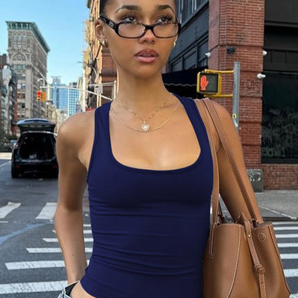 Hugcitar 2025 Summer Solid Straps Sexy Slim Crop Tank Top Women Casual Y2K Clothes Streetwear Party Sport Festival Wholesale