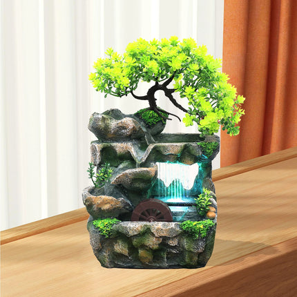 Desktop Small Rockery Simulation Tree Flowing Water Fountain And Rain Scenery for Meditation Yoga Room Creative Decorative