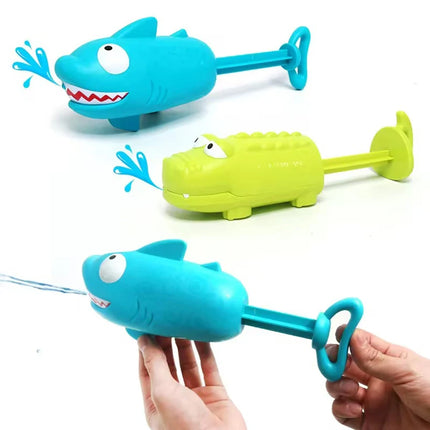 Kids Pull Out Water Gun Shark Design Summer Beach Bath Sprink Outdoor Fun Water Safe Toy Cartoon Material Portable Dinosaur
