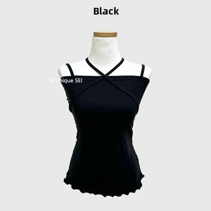 Korean Sle Unique Belted Design Slimming Versatile Split Front Strapl Top Women's Summer Faion Commute Straight Cut Vest