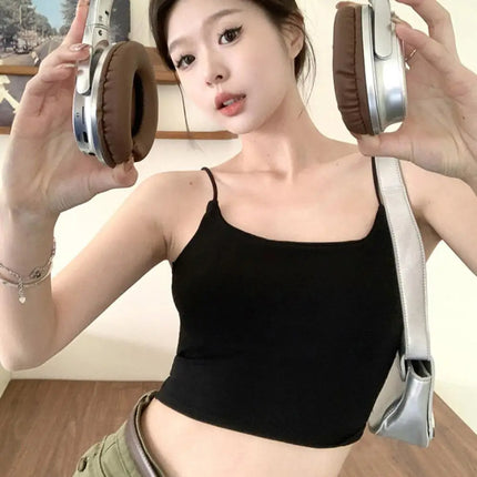 New Women's Tank Tops: Sexy Hollow Back Camisole with Chest Pad, Summer Basic Elastic Tank Top, One-Piece Vest, Casual Short Crop Tops