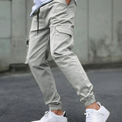 Men's Slim Fit Elastic Waist Cargo Pants Multi-Pockets Cuffed Hem Comfortable for Casual Outdoor Wear
