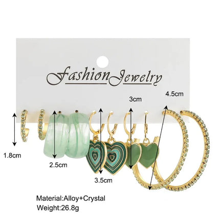 Green Butterfly Heart Dangle Earring Set for Girls Acrylic Gold Color Pearl Set Ear Rings 2023 New Fashion Jewelry Gifts