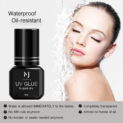 JOMAY UV Glue for Eyelash Extension Glue 0.1s Fast Drying Strong Hold Low Odor Non-Irritating Adhesive for Salon Lash Techs