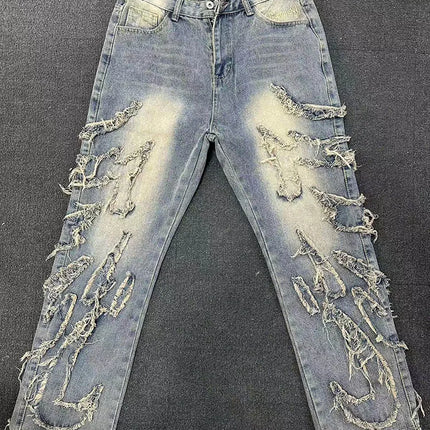 Men Baggy Aesthetic Streetwear Jeans Male Retro Fashion Wide Leg Denim Pants Graphic Embroidered Designer Hip Pop Denim Trousers