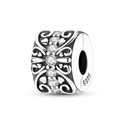 Lucky Clover Clip Charms 925 Sterling Silver Original Black Cat Stopper Clamp Silicone Spacer Charm For DIY Jewelry Bracelet