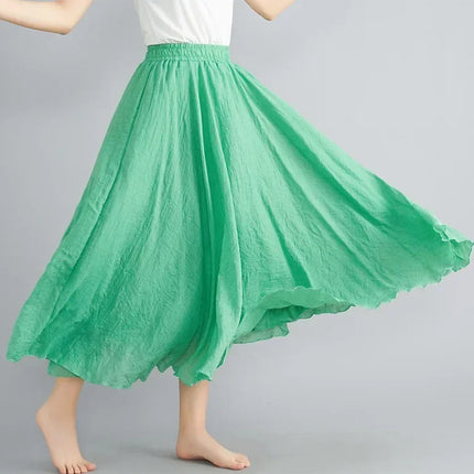 Fashion Solid Cotton Linen Women Skirts Maxi Elegant Harajuku Saia Casual Loose Long Skirt Ladies Clothes Faldas Ropa Mujer