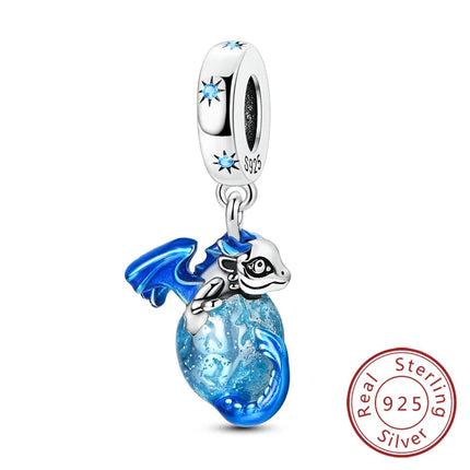 925 Sterling Silver Charms Beads Cute Fire Dragon Shaped Chameleon Charms Fit Original Pendants Bracelet DIY Women Jewelry Gift