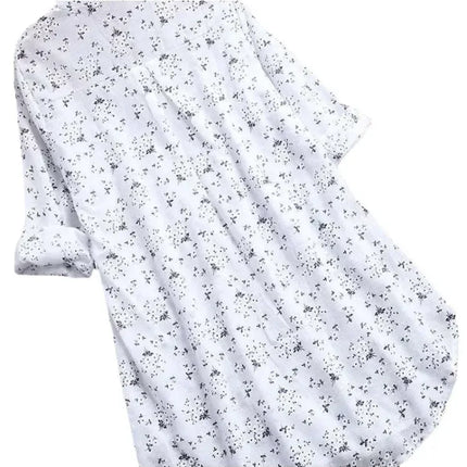 Women's Plus-size Shirt White Long Flower Decorated Lapel Button Up Top for Travel Wear