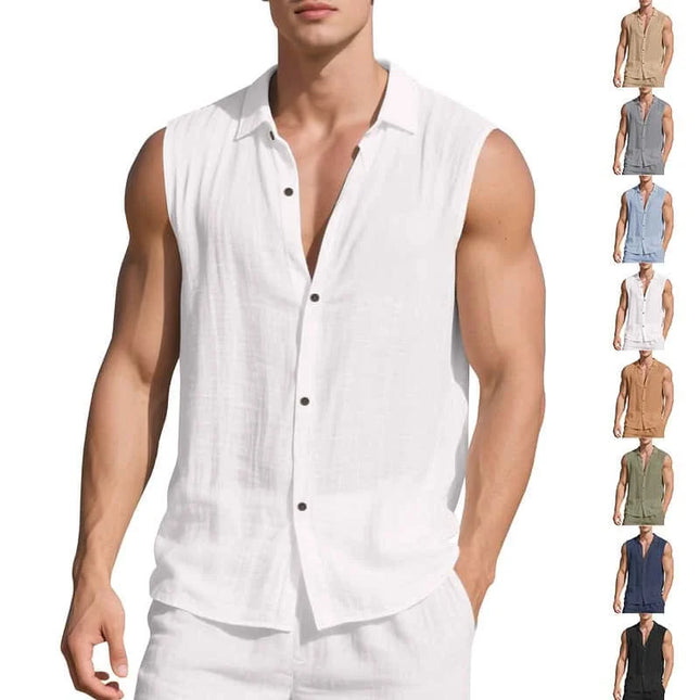 2026 New Male Japanese-style Chinese aesthetic Men's Linen Sleeveless Vest - Summer Casual Button-Front Tank Top