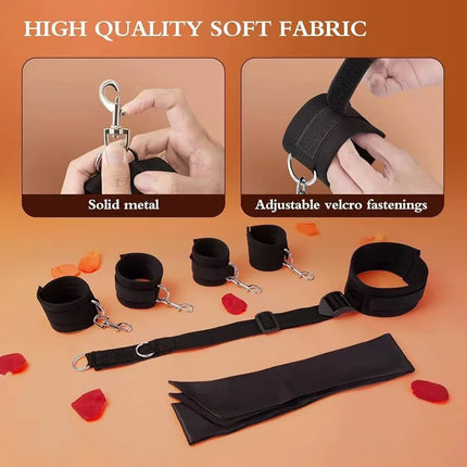 Binding Set BDSM Sex Toys Handcuffs Eye Masks Chains Collars Neck To Wrist The Sex Toys for Men and Women Are Adjustable