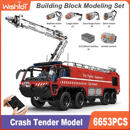 MOULD KING 19004S High-Tech Toys The MOC-4446 RC Motorized Airport Crash Tender Model Building Blocks Bricks Kids Christmas Gift