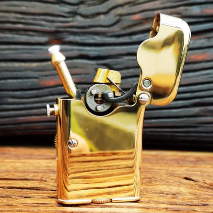 Vintage Fuel Oil Lighter Brass Chrome Plating Golden Cigarette Pipe Collection Briquet Mechanical Lifting Isqueiro