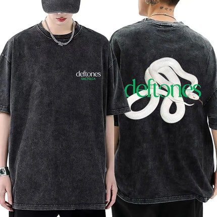 New Arrival Mens Clothes Tee Shirt Homme Washed Vintage Rock Band Deftones Private Music Graphic  Men Clothing New in Top & Tees