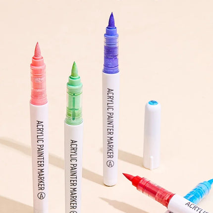 LANGUO 171/9 Colors Direct Liquid Acrylic Paint Pens Brush Marker for Rock Painting Stone Canvas DIY Art Supplies Stationery