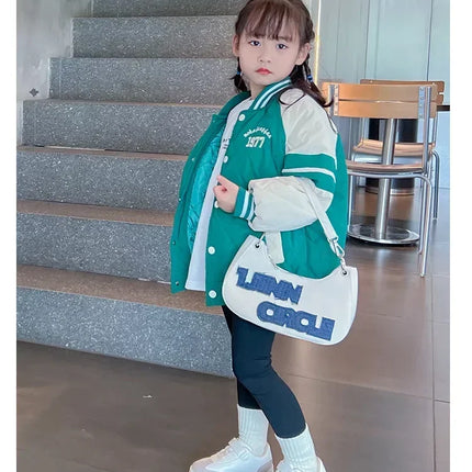 Children Sports Shoes Color Block Sewing Thread Hook Loop Round Toe Soft Soled Thick Flat Shoes Breathable Comfortable Non Slip