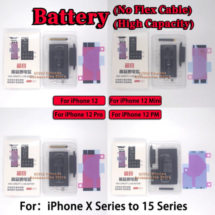 2Pcs Phone Battery Core No Flex Cable For iPhone X XS Max XR 11 12 13 Mini 14 Plus 15 Pro Max SE2 SE3 High Capacity Battery Cell