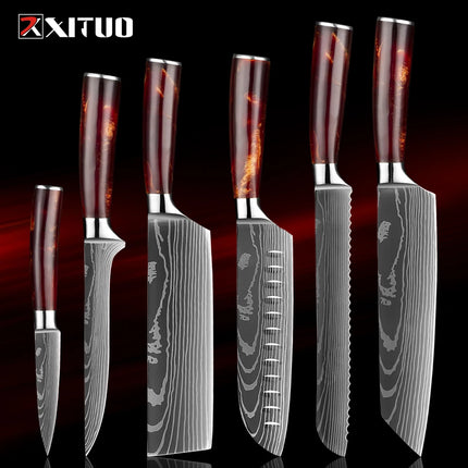 XITUO 1-8Piece Kitchen knife Set 7Cr17Mov Stainless Steel Chef Knife Ultra Sharp Santoku Cleaver Utility Knife Cooking Knives