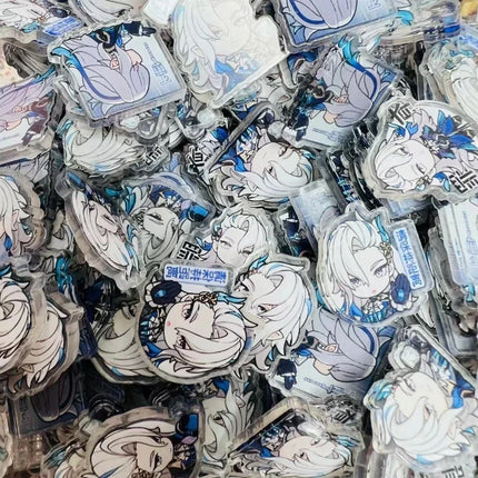 Game Impact Focalors Forina 20Pcs 2cm Patch Keychain Hair Tie Refrigerator Sticker Phone Case DIY Accessories Acrylic Sheets
