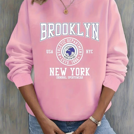Women's autumn and winter casual fashion loose comfortable warm California Los Angeles printed round neck long sleeved pullover