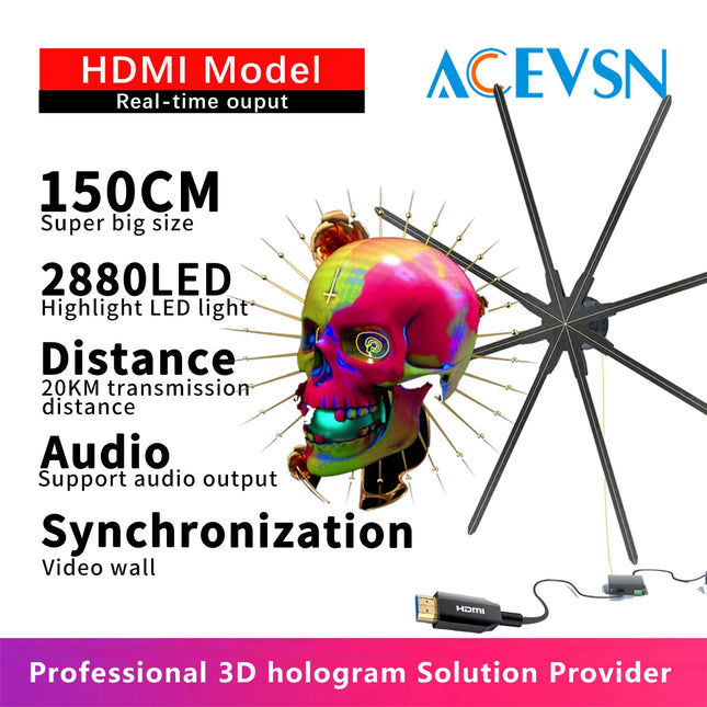 150cm HDMI Holographic Projector for Event Support, 3D LED Fan, Hologram Display, Real-Time Live Streaming,
