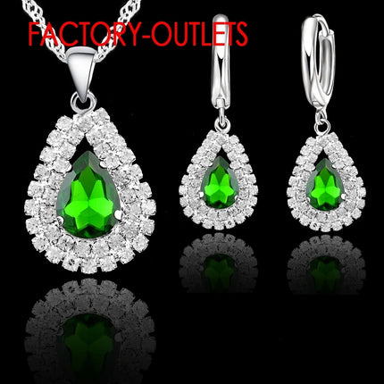 Hot Sale Genuine 925 Sterling Silver Bridal Jewelry Sets Shiny Crystal Water Drop Necklaces Hoop Earrings Women Party Engagement
