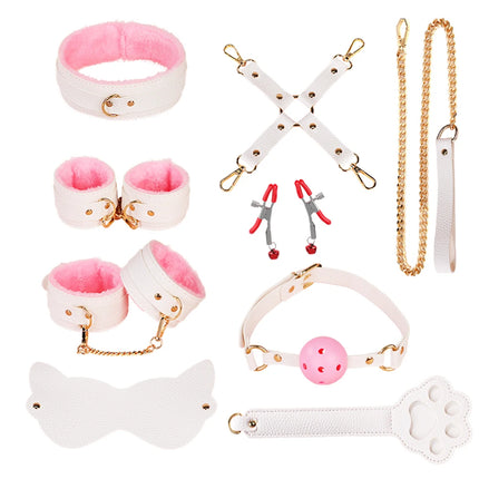 Sex Toys BDSM Bondage Kits Genuine Leather Restraint Set Handcuffs Collar Gag Vibrators Sex Toys For Women Couples Adult Games