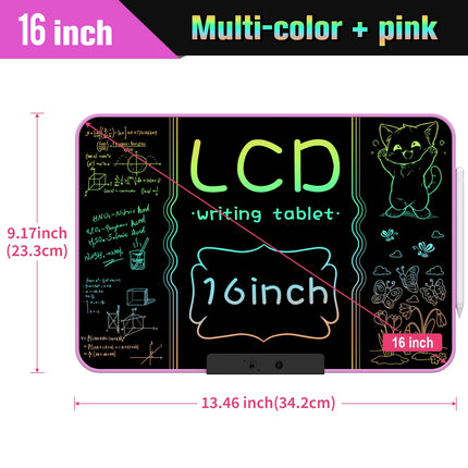 Rechargeable LCD Writing Tablet 16 Inch Colorful Doodle Board Drawing Pads for Kids, Educational Learning Toys for School Home