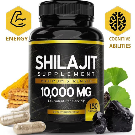 150 Capsules 10000MG Shilajit Capsules for Men Enhanced Energy Levels & Immune Health with 85+ Trace Minerals & Fulvic Acid