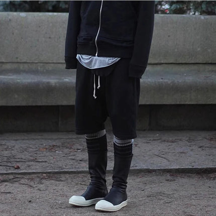 Mauroicardi Spring Summer Loose Casual Soft Black Shorts for Men Drawstring Elastic Waist Knee Length Cross Pants Clothes 2025