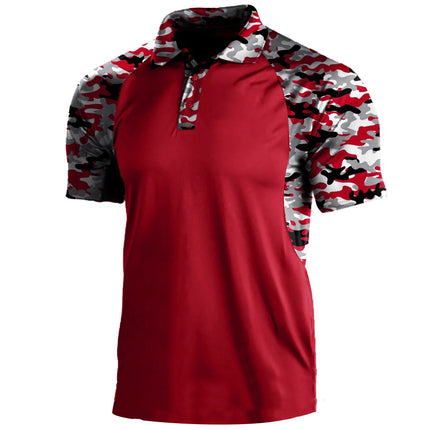 Summer Print Polo Shirts Men Fashion Camouflage Patchwork Short Sleeve Polos Outdoor Sports Fitness Tops Mens Breathable Tees