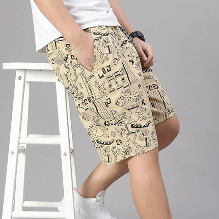 Mens 100% Cotton Shorts Elastic Waist Casual Shorts Printed Beach Shorts Relaxed Fit Running Shorts Cotton Sweat Shorts