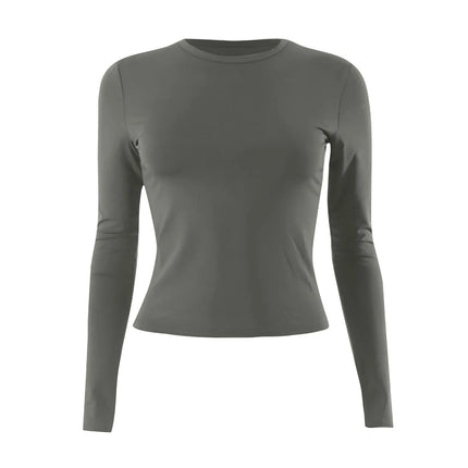 Women Fashion Casual Long Sleeve T-Shirt Lady Minimalist Style Solid Color Round Neck Top Female Casual Skinny Daily Clothes