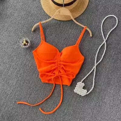 Strapless Western Style Skinny Tanks Camis for Women Summer Casual Solid Colours Female Corset Crop Tube Tops with Built In Bras