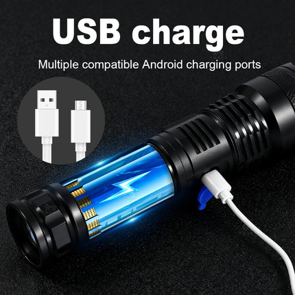 Super Bright Rechargeable LED Flashlight White Laser Flashlights High Power With Pen Clip Torch Power Bank Tactical Flashlight