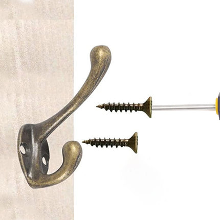 10/20Pcs Coat Hooks Wall Mounted Heavy Duty Dual Coat Rack Bronze Vintage Clothes Hanger With Screw for Door Coat Hooks Bathroom