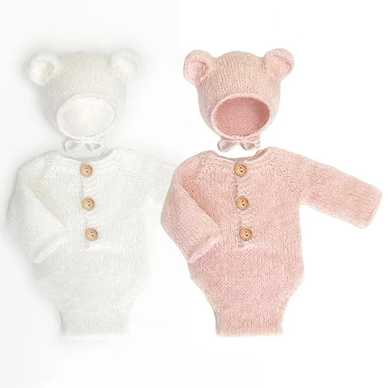 Reborn Doll Clothes Jumpsuits Baby Girl Pink Knitted Sweater Hat Clothing Outfit for 45-50cm Like Real Newborn Dolls Accessories