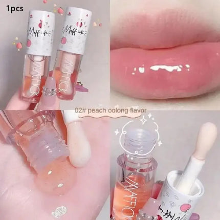 Transparent Honey Lip Oil Long-Lasting Moisturizing Lip Gloss Blam Fades Lip Lines Lipgloss with Big Brush Head Peach Milk Taste