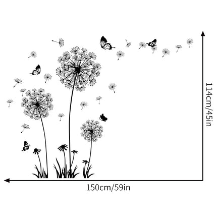 Black dandelion butterfly sticker for living room bedroom decoration self adhesive wall decor