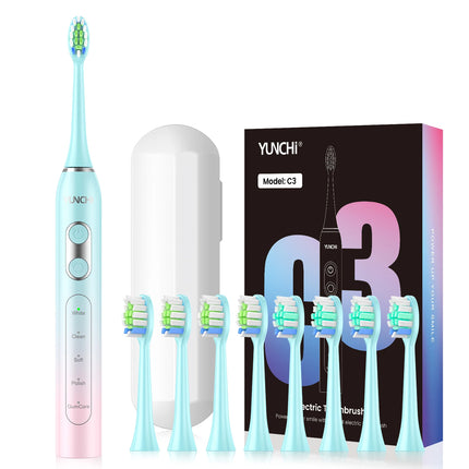 YUNCHI ultrasonic electric toothbrush with 5 operation modes and 40000 high-frequency vibrations.USB charging, waterproof