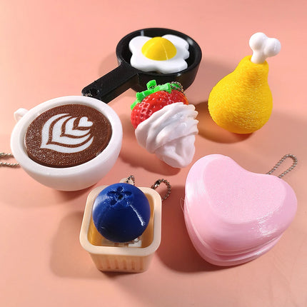 Calming Keychain Keys Finger Button Anti-stress Toys Funny Watermelon French Fries Ice Decompression Gifts for Children Adults