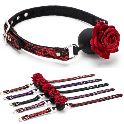 5 Colors Rose Mouth Gag Sexy Retro Lace Pattern Bondage BDSM Mouth Ball Dog Slave Flirting Adult Games Sex Toys For Women Couple